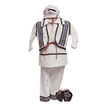Costum botez popular pentru baieti, alb, decor albastru, negru, 5 piese, Denikos®PTB03 - Img 2
