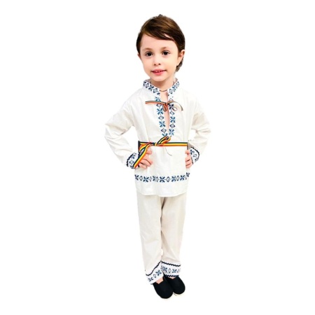 Costum traditional baietel, 3 piese, alb - albastru, 1 - 9 ani, Denikos® 0205 - Img 2