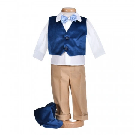 Costumas botez baietel, catifea, albastru inchis, 5 piese, Denikos® H016 - Img 2