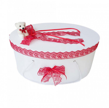 Cutie trusou botez dantela rosie si ursulet, Denikos® 399