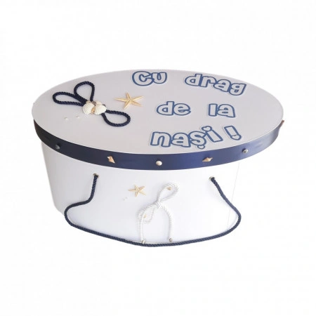 Cutie trusou botez personalizata, snur bleumarin si decor marin, Denikos® 226 - Img 2