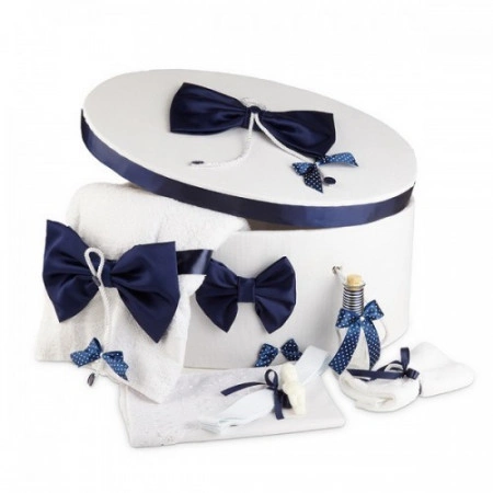 Cutie trusou decorata cu funde bleumarine NKTR006-C - Img 2