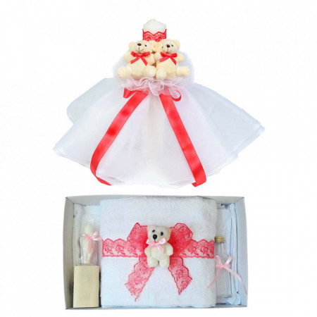 Lumanare botez tul si ursuleti si trusou botez dantela, decor Corai, Denikos® 616