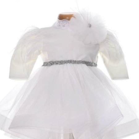 Rochie botez fetita eleganta, culoare alb imaculat, 2 piese, Denikos® H040 - Img 4