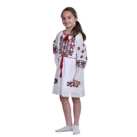 Rochie populara fete, alba, broderie florala traditionala, 3-10 Ani, Denikos®TD233 - Img 2