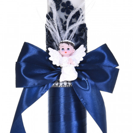 Set botez cochet, lumanare dantela, margelute si ingeras si trusou botez asortat, decor Bleumarin, Denikos® C9312 - Img 2