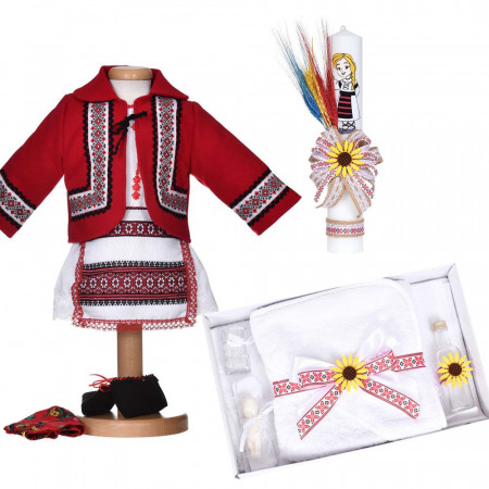 Set botez traditional fetita, rochita botez populara, trusou botez si lumanare, decor national, Denikos® C9294