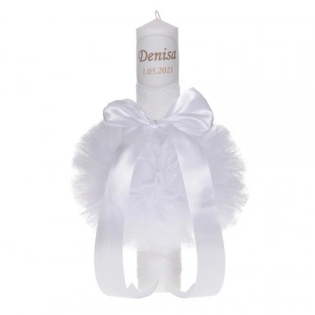 Set elegant trusou botez, cutie trusou si lumanare personalizata cu nume, decor dantela Alba, Denikos® 943 - Img 3