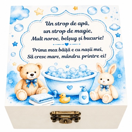 Set prima baita dupa botez cu nasii pentru baietel - Cutie amintiri, sapun, fulg si borcanel cu ingrediente traditionale, Denikos® NK95 - Img 2