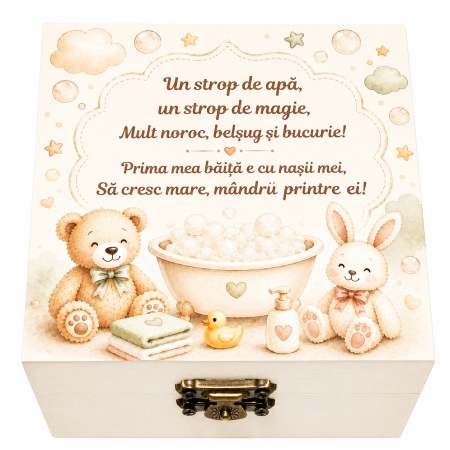 Set prima baita dupa botez cu nasii pentru baietel sau fetita - Cutie amintiri, sapun, fulg si borcanel cu ingrediente traditionale, Denikos® NK97 - Img 2