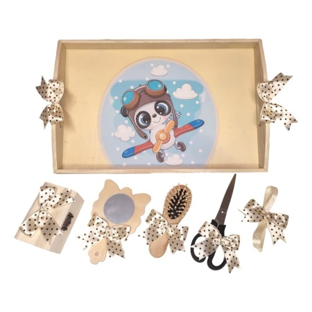 Set tava mot panda aviator, baietel 1 an, fundite crem / ivoire cu buline Denikos® TV004 - Img 2