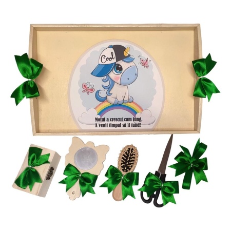 Set tava mot tema Unicorn, baietel 1 an, fundite verzi, Denikos® TV058 - Img 2