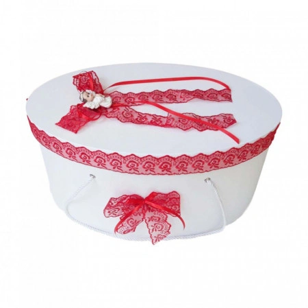 Set trusou botez, cutie trusou si lumanare, dantela si Ingeras, decor Rosu, Denikos® 567 - Img 3