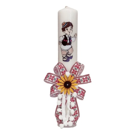 Set trusou botez in landou decorat traditional, set prima baita dupa botez cu mirodenii pentru baietel, lumanare cu motive populare romanesti, rosu traditional, Denikos NK154 - Img 2
