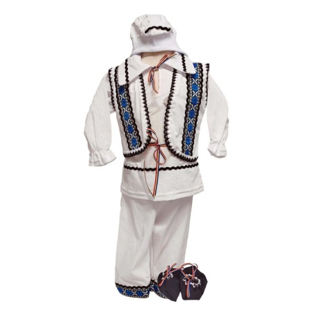 Costum botez national pentru baiat, alb, decor negru, albastru, 5 piese, Denikos®PTB02 - Img 2