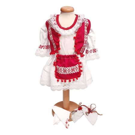 Costum botez national pentru fete, alb, decor rosu, 5 piese, Denikos®PTB09 - Img 2
