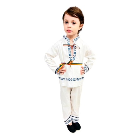 Costum traditional baietel, 3 piese, alb - albastru, 1 - 9 ani, Denikos® 0205 - Img 3