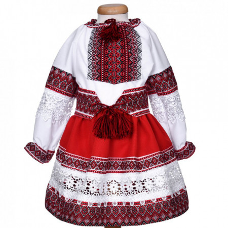 Costum traditional pentru fetite, 3 piese, copii 1 - 14 ani, alb - rosu, Denikos® 1030 - Img 4