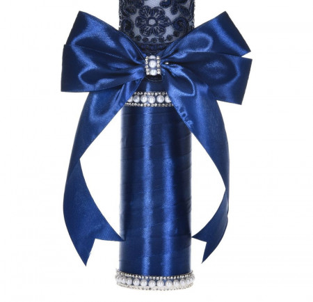 Lumanare botez decor bleumarin elegant, dantela, margelute si fundita asortata, Denikos® C1191 - Img 2