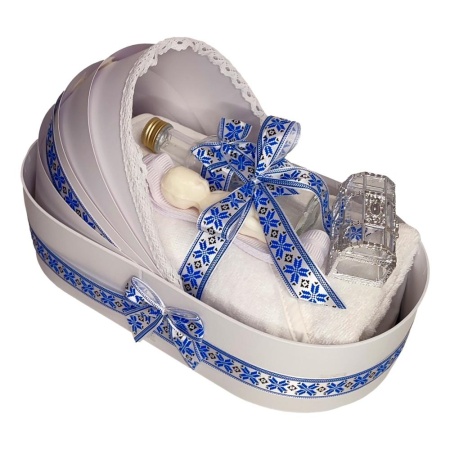 Set botez baietel traditional cu lumanare, trusou in cutie landou si set baita a doua zi – albastru traditional, Denikos NK155-S - Img 4
