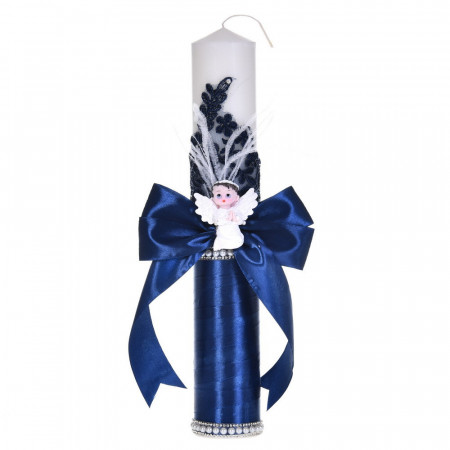 Set botez cochet, lumanare dantela, margelute si ingeras si trusou botez asortat, decor Bleumarin, Denikos® C9312 - Img 3
