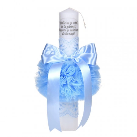Set botez - trusou botez, lumanare cu mesaj si cutie trusou, decor elegant dantela Bleu, Denikos® C1115 - Img 3