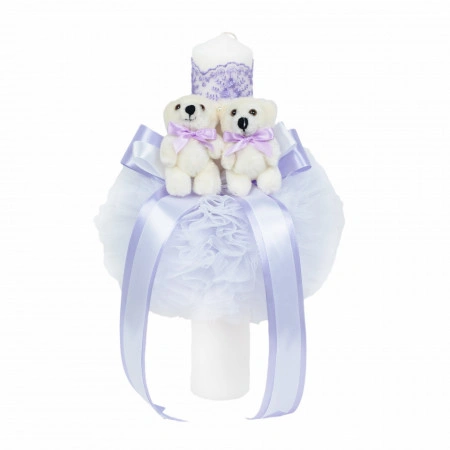 Set trusou botez, cutie trusou si lumanare, dantela si Ursuleti, decor Lila, Denikos® 557 - Img 3
