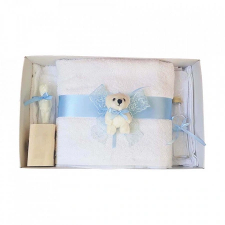 Set trusou botez, cutie trusou si lumanare, Ursulet, dantela bleu, Denikos® 468 - Img 4