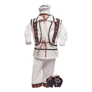 Costum botez traditional pentru baiat, alb, decor negru, rosu, 5 piese, Denikos®PTB05