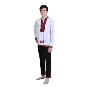 Costum traditional baiat, 2 piese, alb - negru, Denikos®TD215