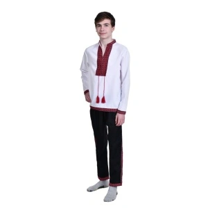 Costum traditional baiat, 2 piese, alb - negru, Denikos®TD215