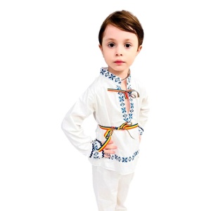 Costum traditional baietel, 3 piese, alb - albastru, 1 - 9 ani, Denikos® 0205 - Img 4