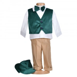 Costumas botez baiat, catifea, verde inchis, 5 piese, Denikos® H017 - Img 2