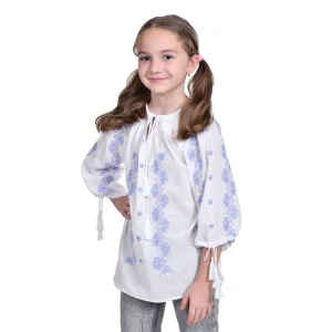 Ie nationala fata, alba, broderie lila, marime unica, 7-10 Ani, Denikos®TD220