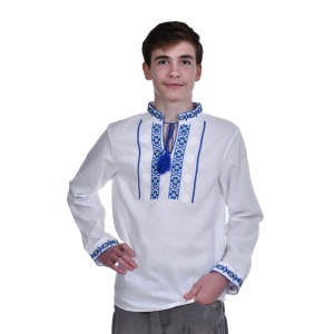 Ie traditionala baieti, alba, broderie motive florale nationale, Denikos®TD200 - Img 2