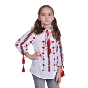 Ie traditionala fetita, alba, broderie rosie, marime unica, 7-10 Ani, Denikos®TD224 - Img 2