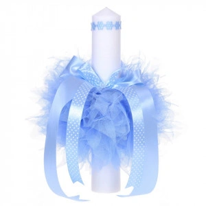 Lumanare botez pentru baietel, floricele bleu, Denikos® 53