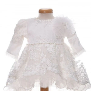 Rochita botez fetita, cu trena, culoare alb elegant, 3 piese, Denikos® H041 - Img 2