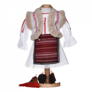 Rochita traditionala botez pentru fetite, 5 piese, broderie rosie, Denikos® 1021