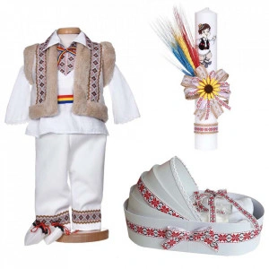 Set botez traditional baiat, trusou botez landou, lumanare si costum national, Denikos® C9267