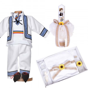 Set botez traditional baiat, trusou botez national, lumanare si costum popular, Denikos® C9281