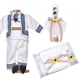 Set botez traditional baiat, trusou botez national, lumanare si costum popular, Denikos® C9281