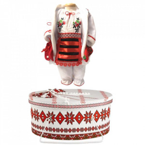 Set costum botez traditional fetita si cutie trusou asortata, Denikos® 996