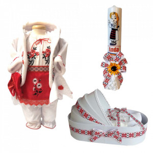 Set costum traditional rochita, trusou si lumanare personalizata, decor national Denikos® C9021