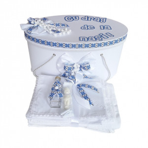 Set cutie trusou personalizata si trusou botez, decor traditional, albastru, Denikos® 228