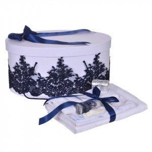 Set elegant trusou botez, cutie trusou si lumanare personalizata cu nume, decor dantela Bleumarin cu iepuras, Denikos® 945 - Img 5