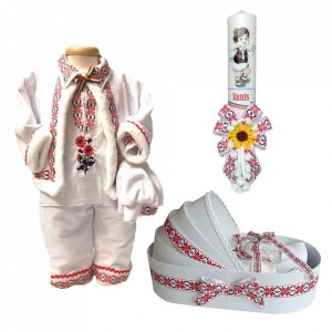 Set hainute botez, trusou si lumanare personalizata, decor traditional, Denikos® C9009
