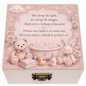 Set prima baita dupa botez cu nasii pentru fete - Cutie amintiri, sapun, fulg si borcanel cu ingrediente traditionale, Denikos® NK99 - Img 2