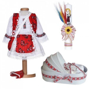 Set rochita populara fata, trusou botez landou si lumanare, decor traditional, Denikos® C9275