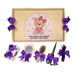 Set tava mot ruperea turtei tema Ursulet, fetita, fundite Mov, Denikos® TV079 - Img 2